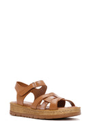 Women's Tan Ankle Strap Leather Comfort Sandals | Derimod