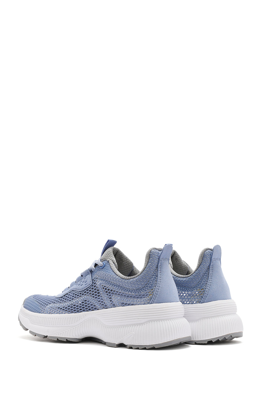 Kadın Mavi Bağcıklı Kalın Tabanlı Kumaş Sneaker