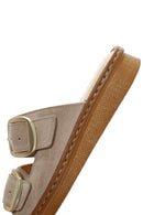 Women's Beige Buckle Suede Leather Slippers | Derimod