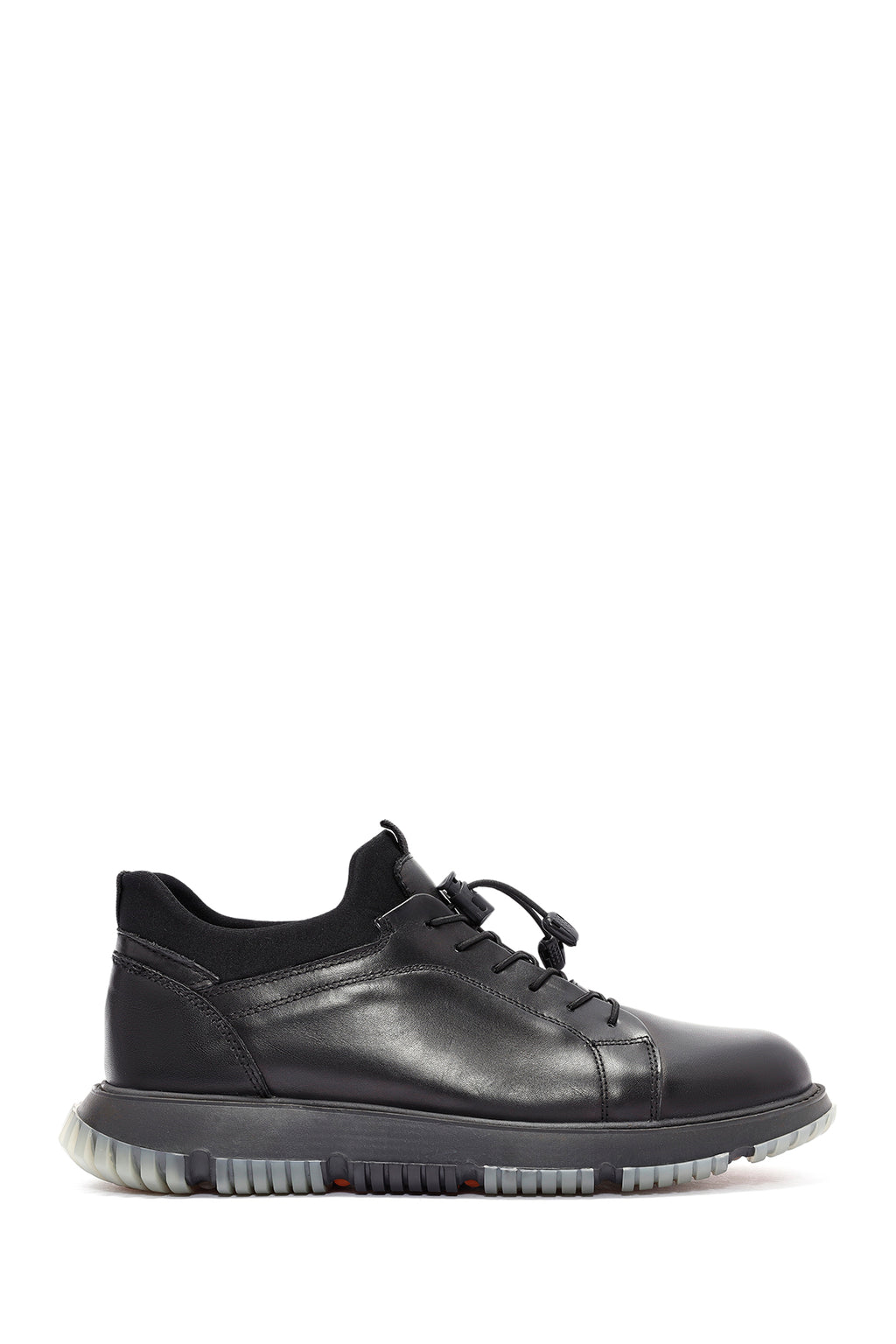 Erkek Siyah Bağcıklı Deri Sneaker