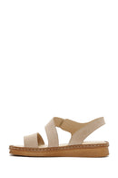 Women's Beige Strappy Suede Leather Sandals | Derimod