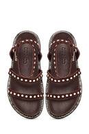 Women's Brown Ankle Strap Metal Detailed Suede Leather Sandals | Derimod