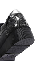 Women's Black Lace-Up Zipper Detail Leather Sneakers | Derimod