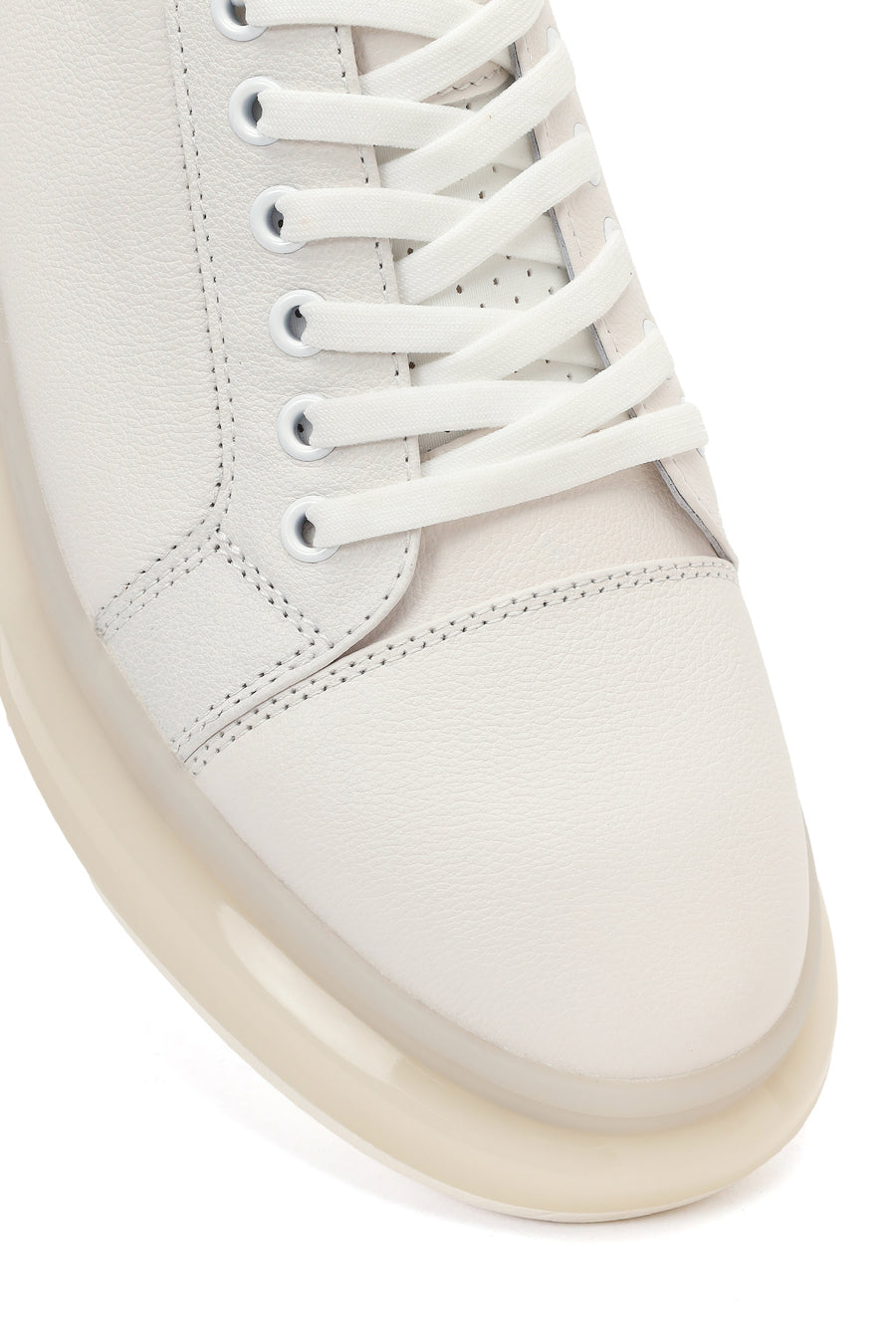 Men's White Lace-up Thick-Sole Leather Sneaker