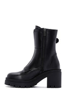 Women's Black Leather Buckle Heeled Boots | Derimod