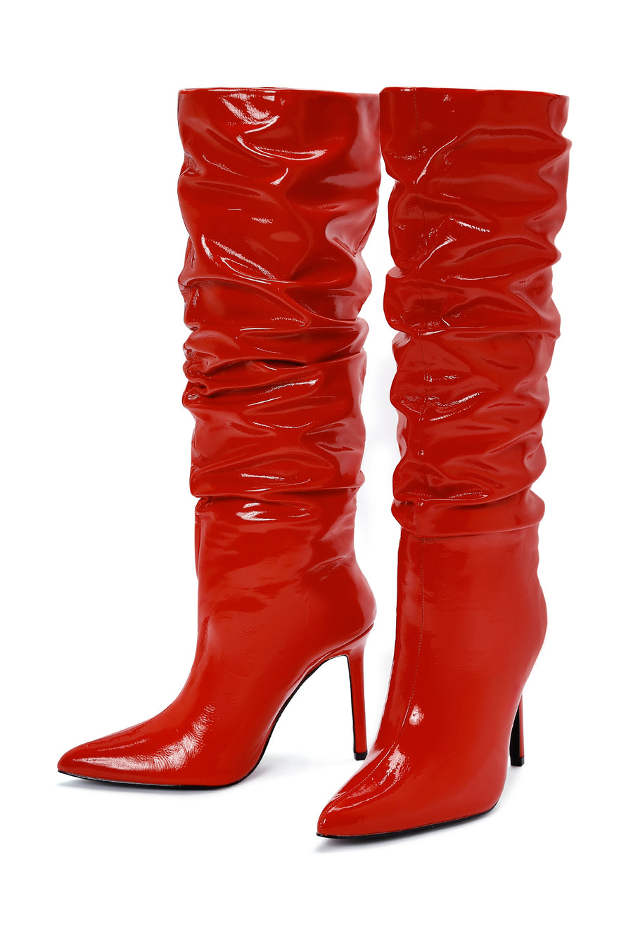 Kadın Kırmızı İnce Topuklu Rugan Çizme