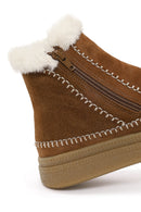 Woman Tan Zip Closure Chunky Sole Suede Teddy Boots | Derimod