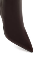 Women's Burgundy Zippered Thin Heeled Leather Boot | Derimod