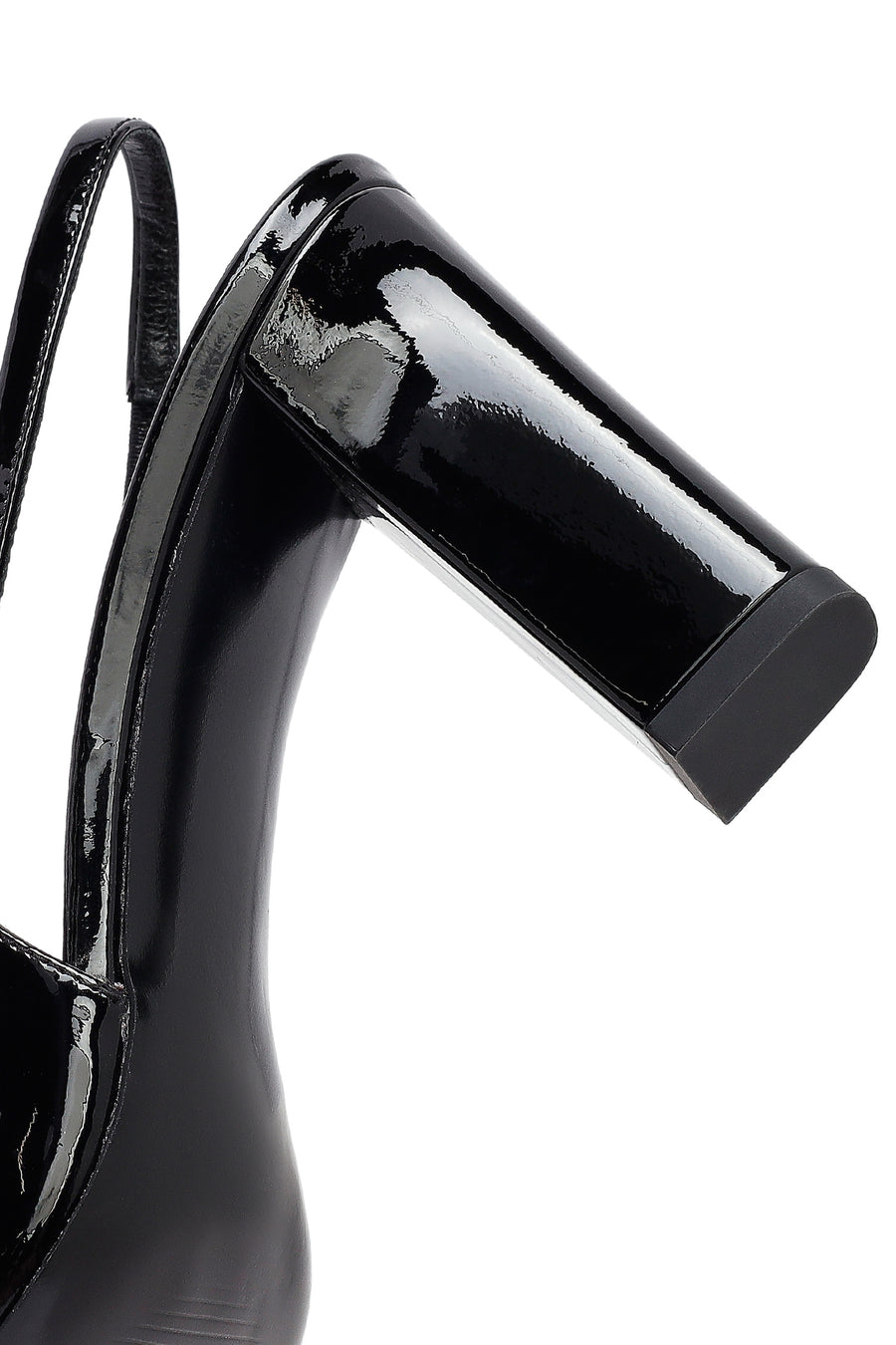 Woman Black Patent Leather Slingback Thick Heel Leather Shoe