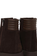 Woman Brown Double Zip Closure Suede Boots | Derimod