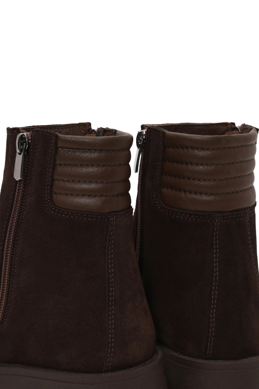 Woman Brown Double Zip Closure Suede Boots
