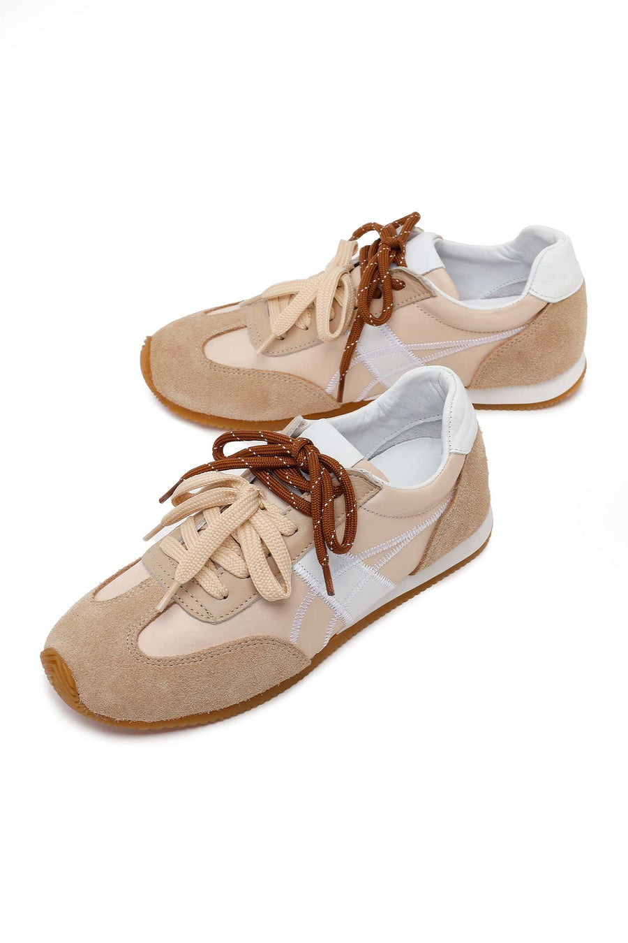 Women's Beige Lace-up Leather Sneaker