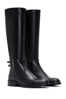 Women's Black Zippered Buckle Detailed Leather Boots | Derimod