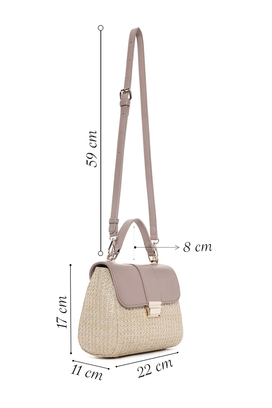 Woman Cream Long Strap Straw Underarm Bag