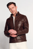 Wade Male Brown Slim-Fit Leather Jacket | Derimod