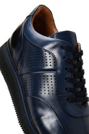 Men's Navy Blue Leather Thick Soled Sneaker | Derimod