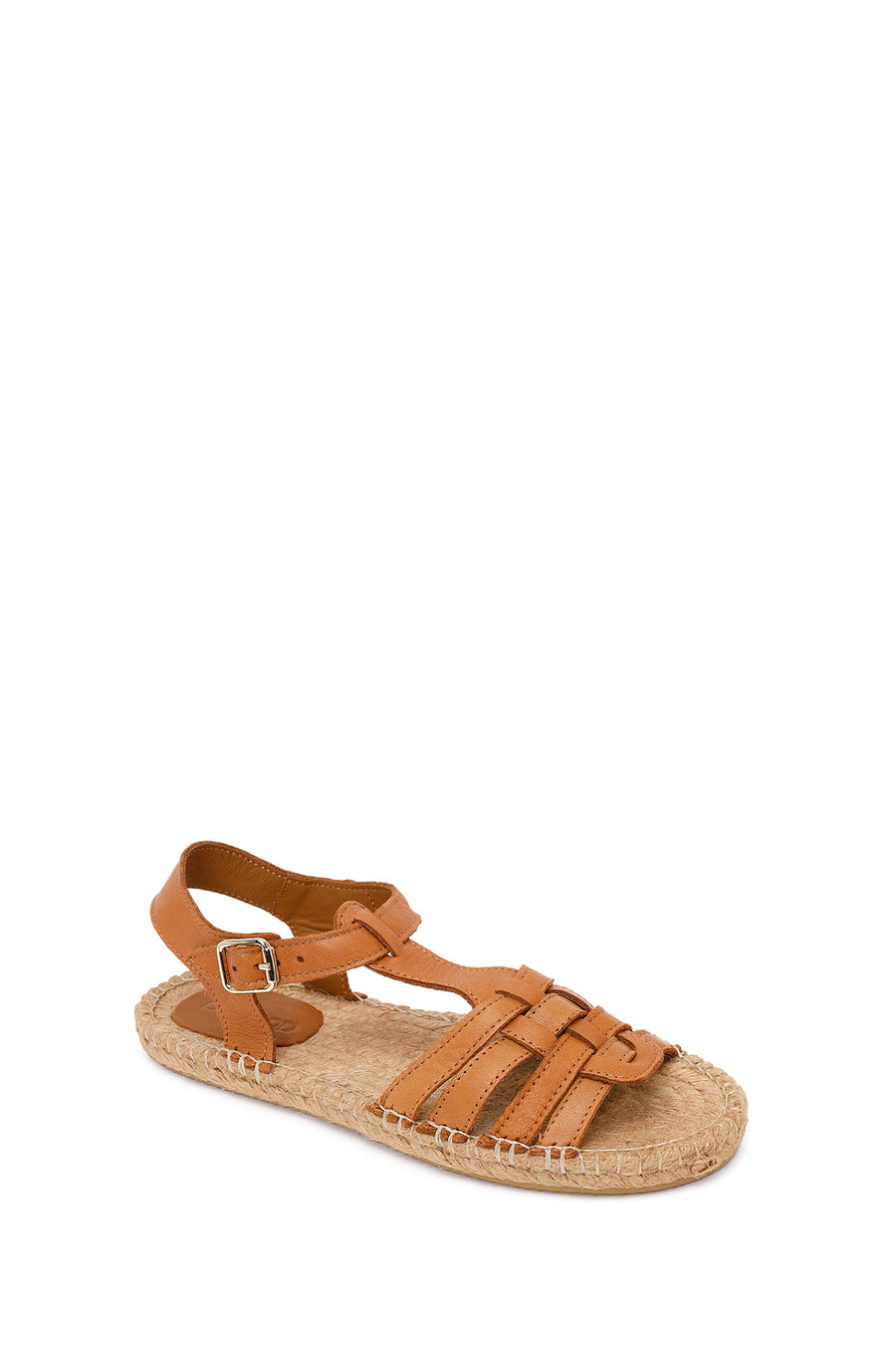 Woman Tan Ankle-Strap Buckled Leather Espadrilles Sandal