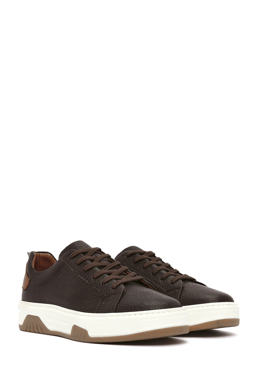 Men's Brown Lace-up Thick-Sole Leather Sneaker
