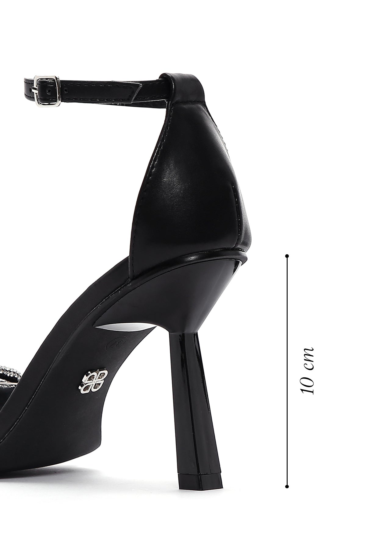 Kadın Siyah Taşlı Bilekten Bantlı İnce Topuklu Sandalet