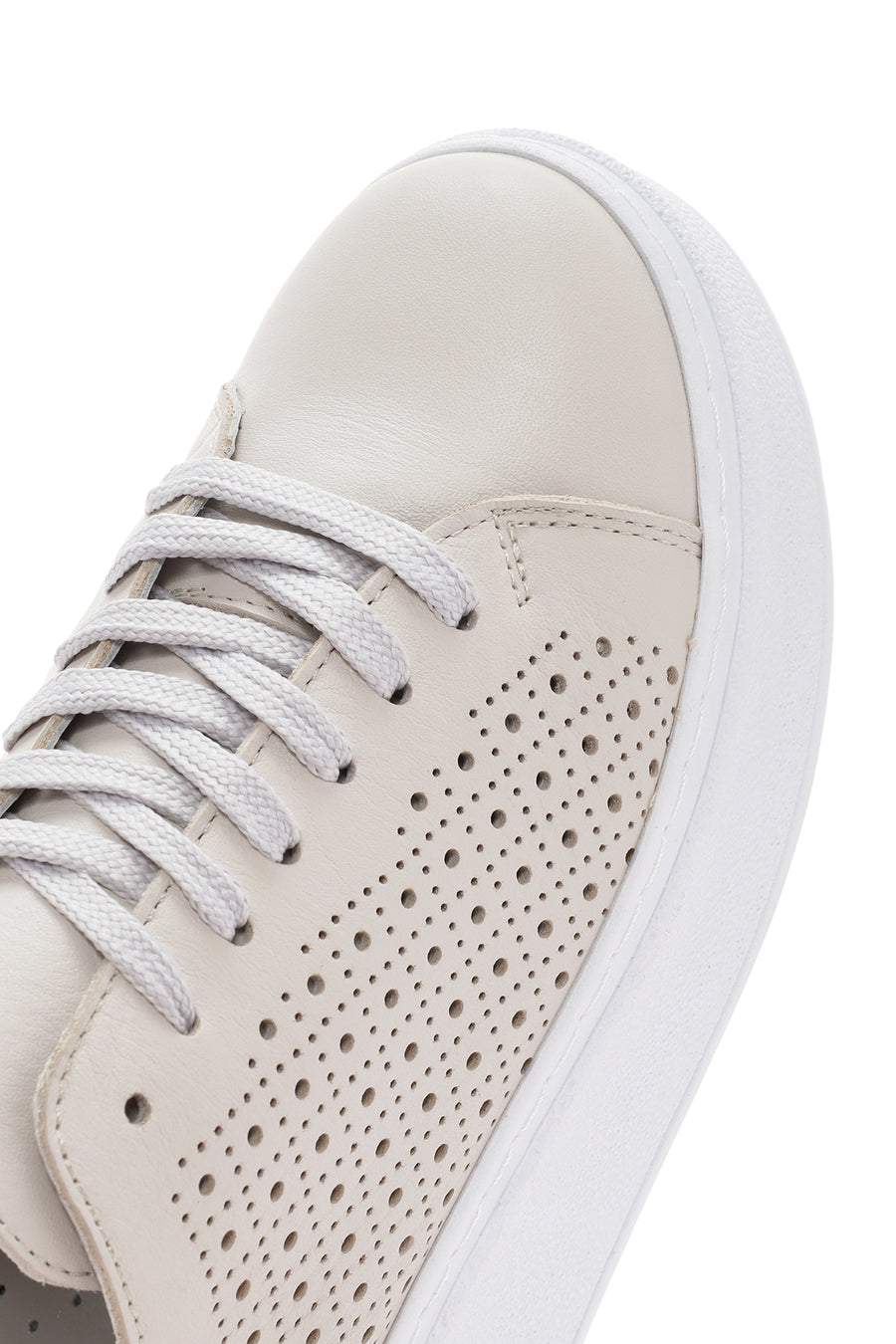 Kadın Bej Kalın Tabanlı Bağcıklı Deri Sneaker