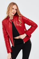 Sonia Women's Red Short Leather Jacket | Derimod