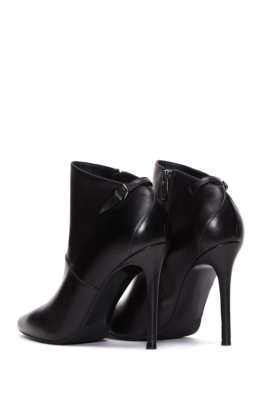 Women's Black Leather Heeled Bootie