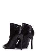 Women's Black Leather Heeled Bootie | Derimod