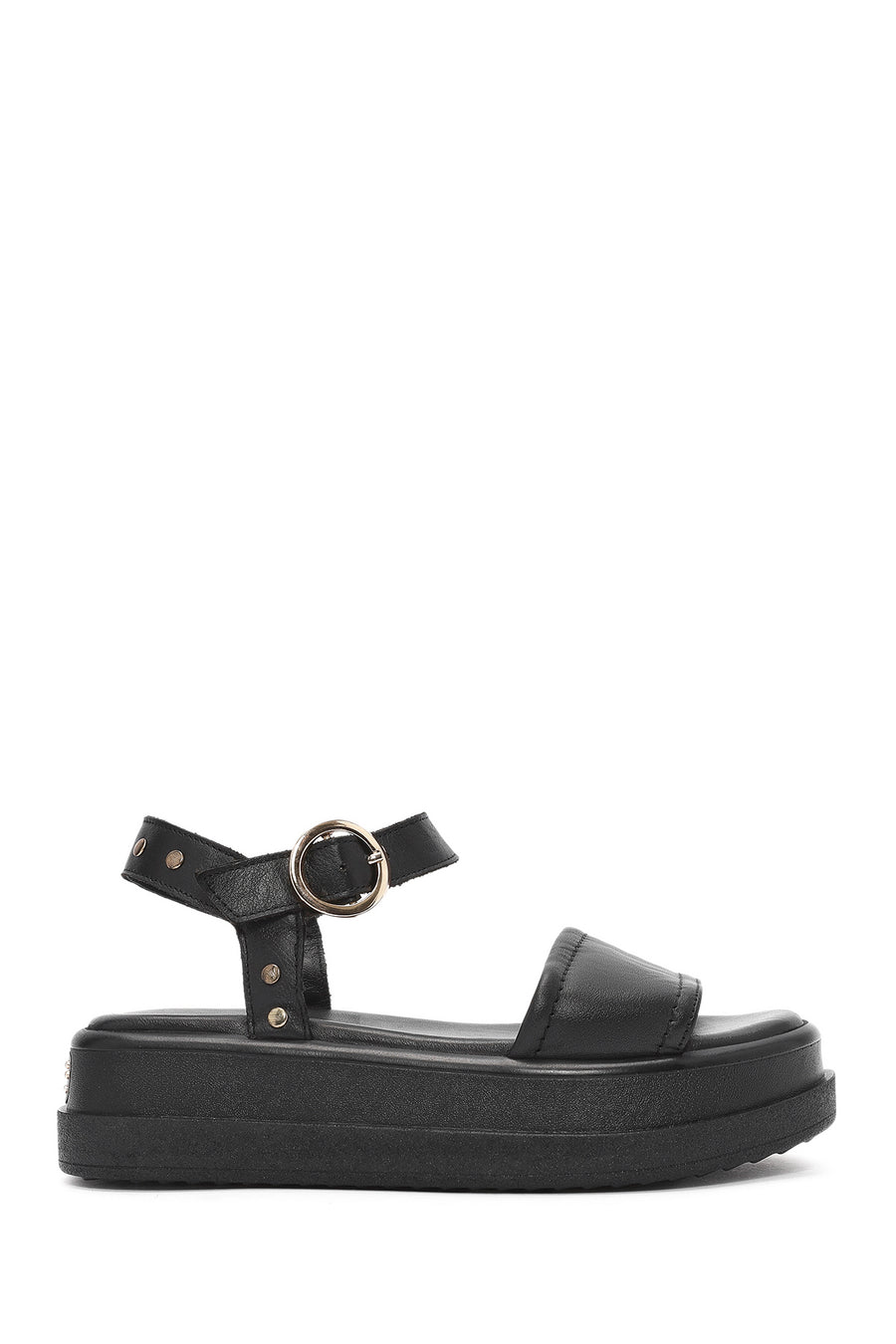 Women's Black Ankle Buckle Thick Soled Leather Sandals 25SFD201518 | Derimod