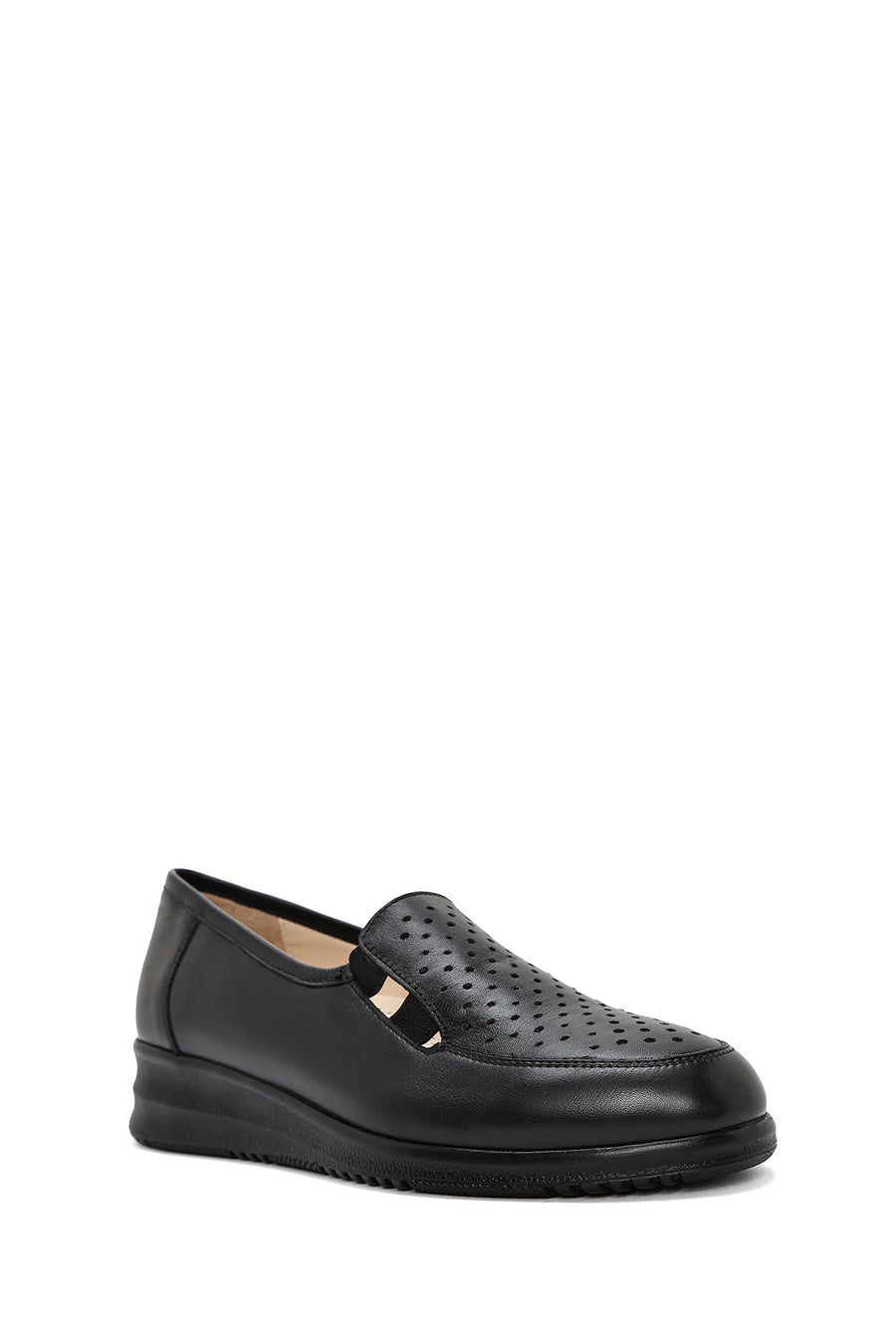 Women's Black Wedge Heel Leather Comfort Loafer