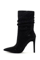 Women's Black Thin Heeled Stone Boots | Derimod