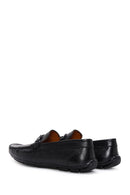 Men's Black Leather Printed Buckle Loafer | Derimod