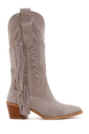 Women's Gray Suede Leather Heeled Cowboy Boots | Derimod