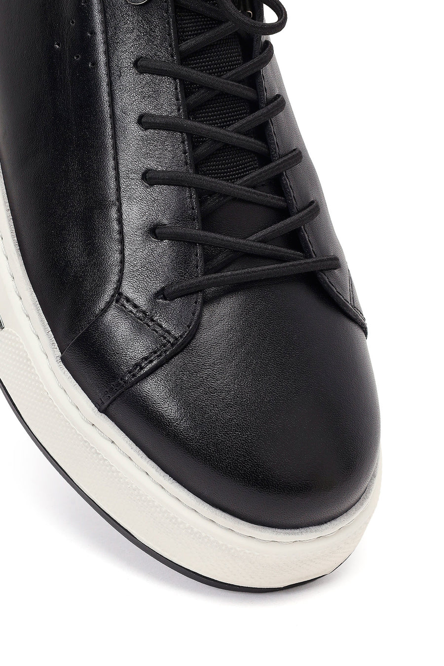 Men's Black Lace-up Thick-Sole Leather Sneaker