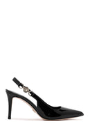 Women's Black Open Back Thin Heel Patent Leather Shoes | Derimod