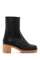 Women's Black Leather Zippered Heeled Boots | Derimod