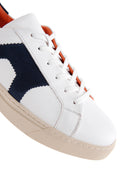 Men's White Navy Blue Suede Detailed Leather Sneaker | Derimod