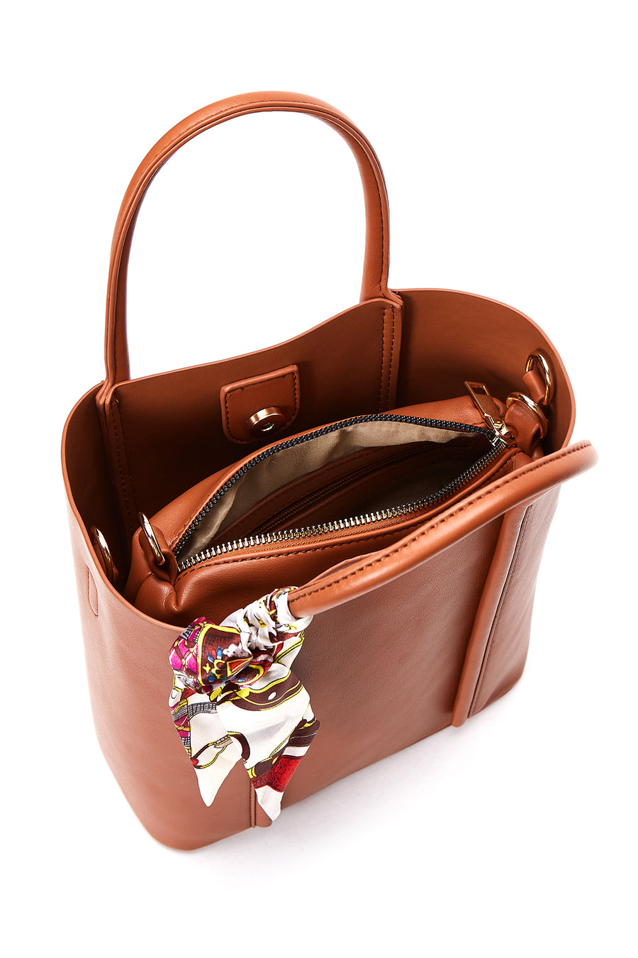 Women's Camel Long Strap Shoulder Bag with Accessory Detail