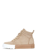 Women's Beige Suede High Top Sneaker | Derimod