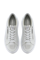 Women's Silver Thick Sole Side Zipper Leather Sneaker | Derimod