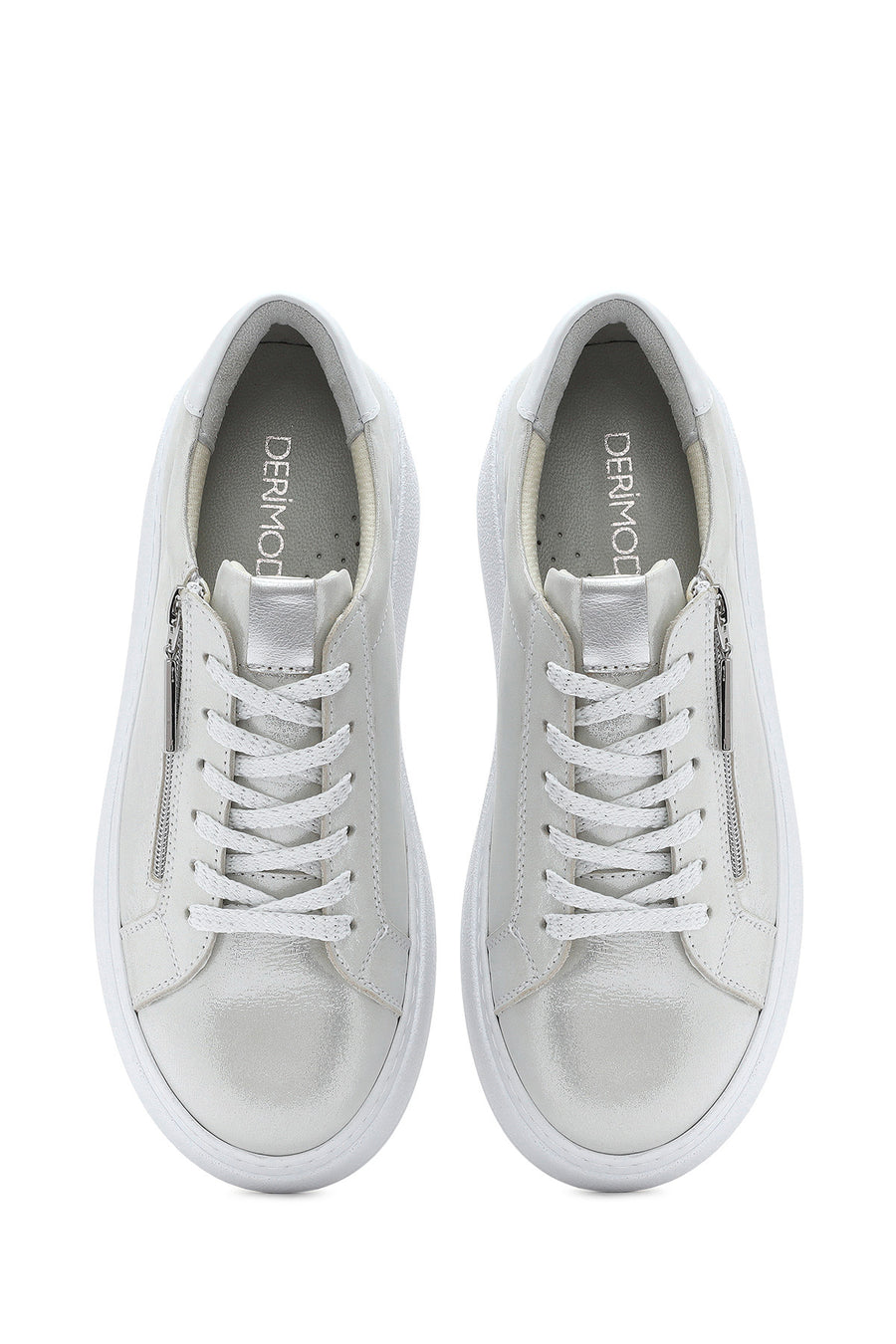 Women's Silver Thick Sole Side Zipper Leather Sneaker