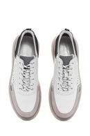 Men's White Laced Thick Heeled Leather Casual Sneaker | Derimod