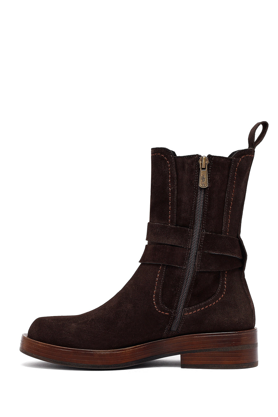 Woman Brown Zippered Suede Leather Boat