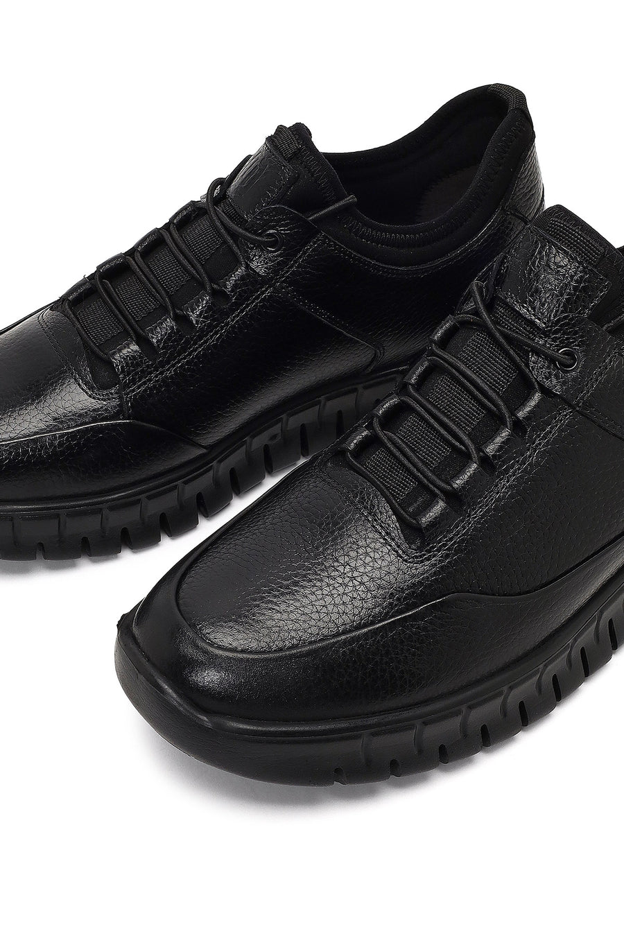 Erkek Siyah Bağcıklı Kalın Tabanlı Deri Casual Sneaker