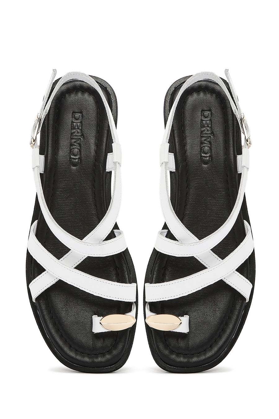 Women's White Leather Ankle Buckle Sandals