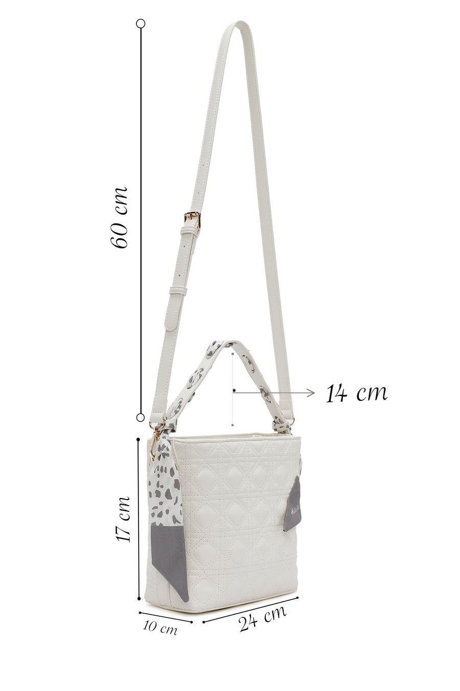 Women's Cream Long Strap Quilted Handbag with Accessory Detail