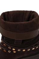 Woman Brown Suede Biker Boots | Derimod