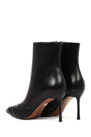 Women's Black Zippered Thin Heeled Leather Boot | Derimod