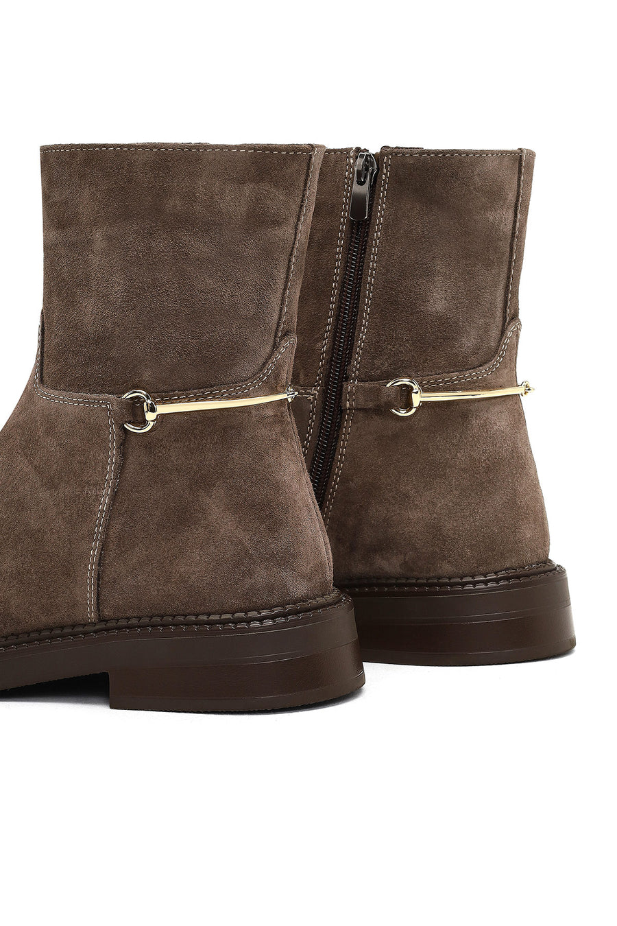 Woman Mink Zip Closure Buckled Suede Boots