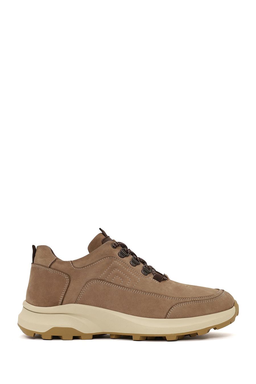 Erkek Vizon Bağcıklı Kalın Tabanlı Nubuk Deri Casual Sneaker WM700005DN | Derimod