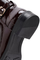 Women's Burgundy Zippered Patent Leather Boots | Derimod